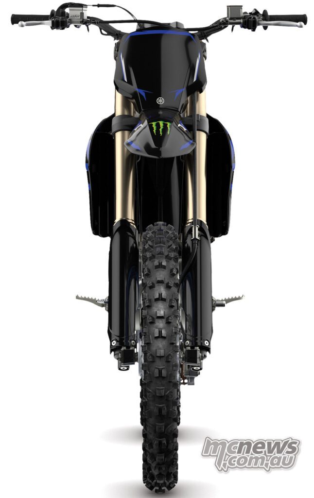 Вид спереди на YZ250F Monster Energy Yamaha Racing Edition 2027 года, которая должна появиться в Австралии с сентября 2026