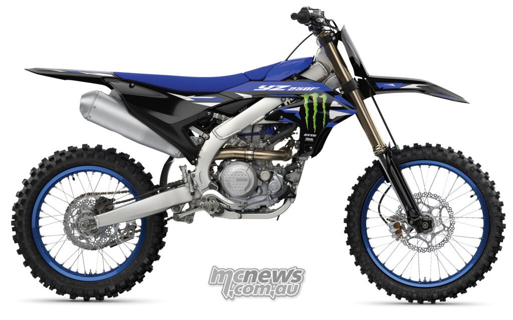 Правая сторона YZ250F 2027 года показывает обновлённый двигатель, новую компоновку шасси и переработанную облицовку