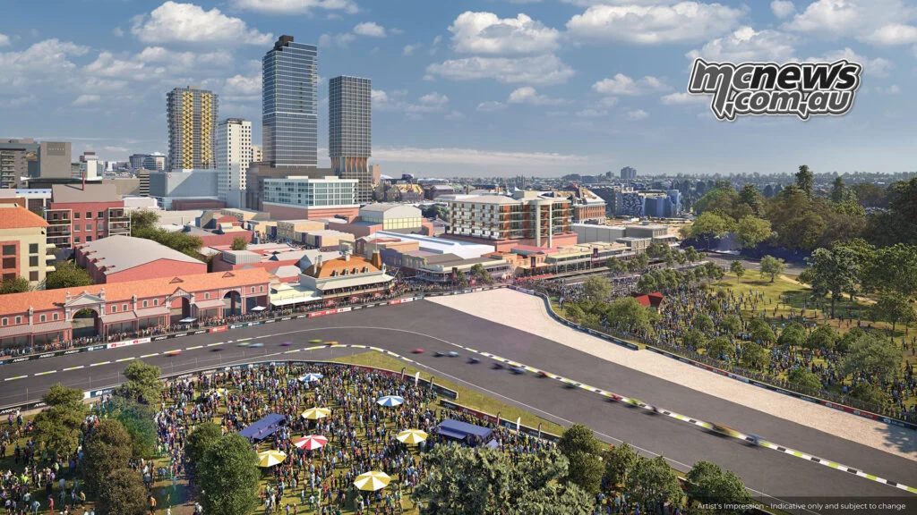 Мотоциклы MotoGP проходят по подъезду к Stag Corner на Rundle Road, а широкая зона вылета защищает внешнюю сторону плавного