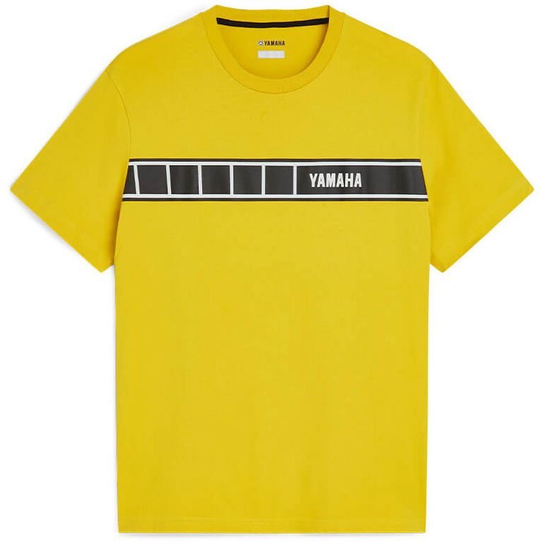 Жёлтая футболка Sport Heritage T‑Shirt возвращает фирменный чёрный гоночный speed-block-рисунок Yamaha.