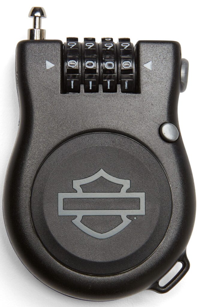 Карманный Retractable Cable Lock использует 90-сантиметровый трос и задаваемую пользователем четырёхзначную комбинацию для