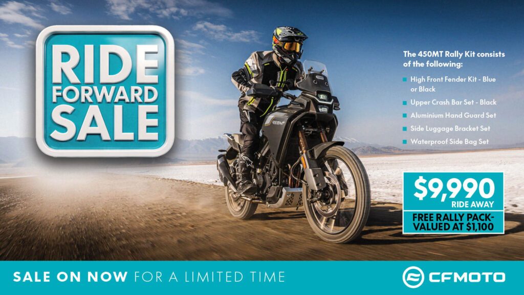 В рамках Ride Forward Sale модель 450MT предлагается по цене $9,990 с учетом выезда и бесплатным раллийным пакетом