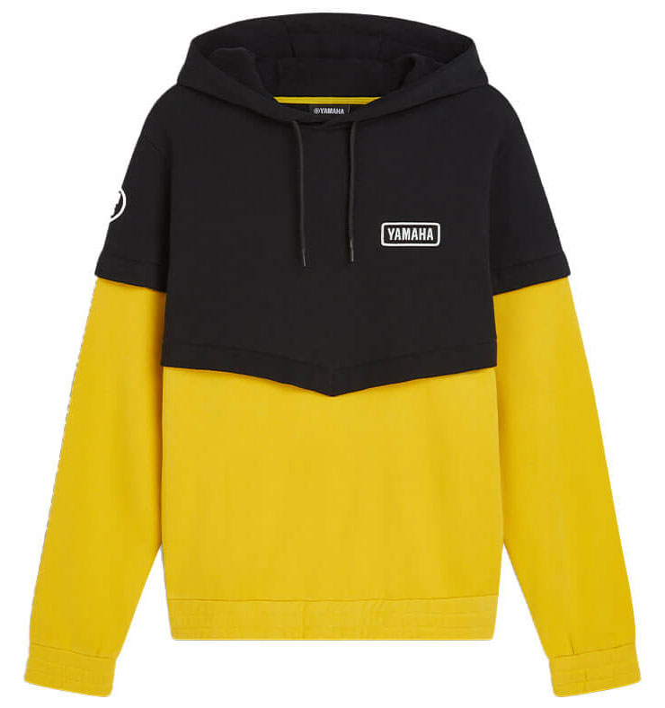 Классические «bumblebee»-цвета Yamaha делают чёрно-жёлтое худи Sport Heritage Hoodie заметным с первого взгляда.