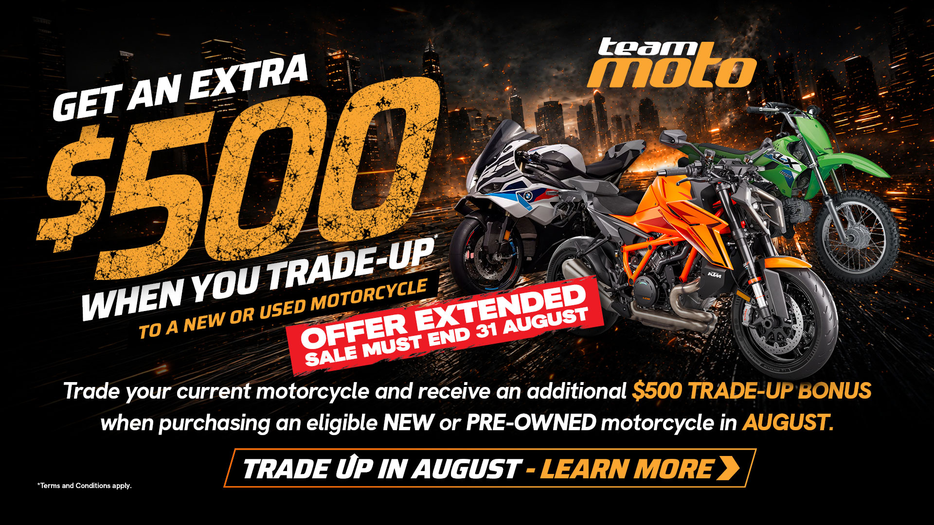 При обмене мотоцикла в TeamMoto можно получить дополнительно $500